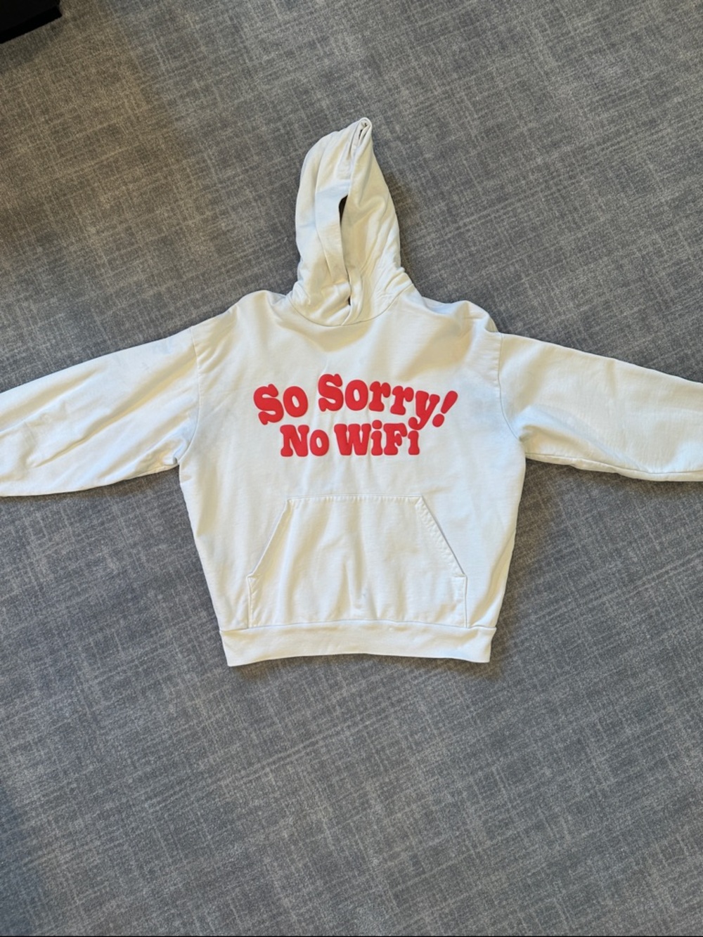 Madhappy White Hoodie with Red "So Sorry! No WiFi" Graphic